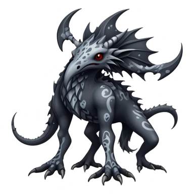 a dark gothic gloomy edgy vernid-fionbri-creature with splash patterns full body sticker