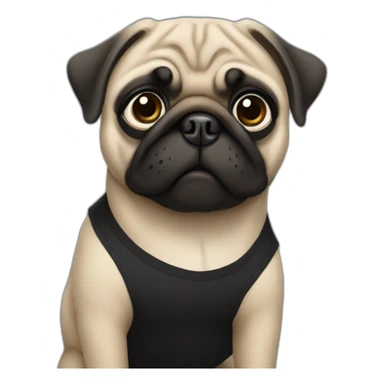 pug wearing a black t-shirt sticker