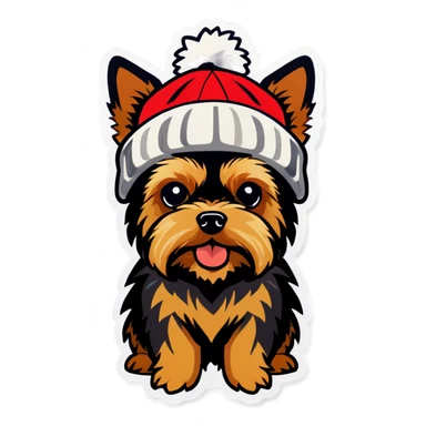 Yorkshire terrier wearing beanie hat sticker