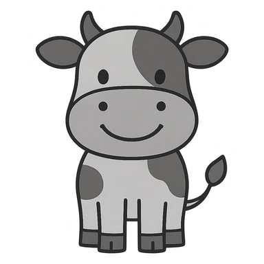 smiling cow, 2d flat monotone icon style, minimal details, minimal color, simple shapes sticker
