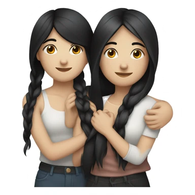 A lesbian couple with white skin and long black hair hugging intimately sticker
