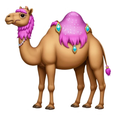 Camel with toes on his hoofs and pink beard that comes out of his chin with sparkle eyes facing forward sticker