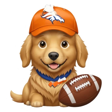 Dog wearing a Broncos hat it’s a golden retriever. The dog is holding a football. sticker