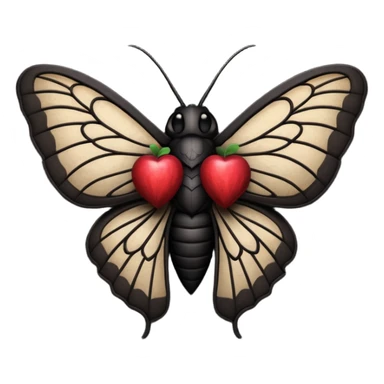 dark heart emoji with a stylized moth inside, gothic, apple emoji style sticker