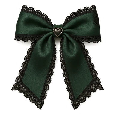 green gothic bow with black lace trim and heart charm, remove background sticker