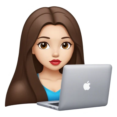 Glamour, plump lips, beautiful sexy girl, with long straight brunette hair, with laptop working sticker