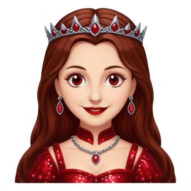 Countess Bathory with long brown hair, red sequin outfit sticker