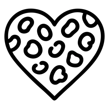 flat and graphic icon of a heart with leopard print, strong outline sticker