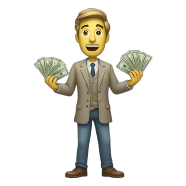 greedy standing man wqith money in his both hands sticker