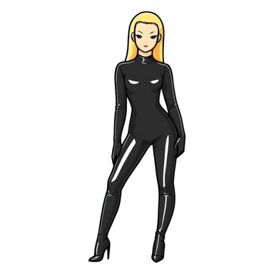 full-length girl wearing a tight latex bodysuit, fashion pose sticker