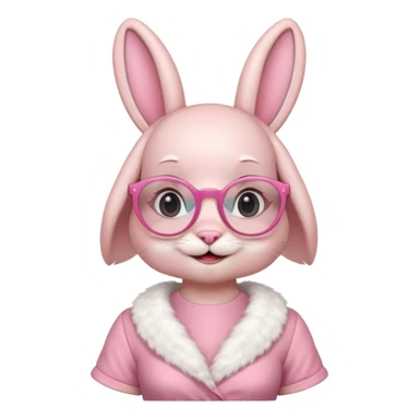 Pink bunny with big circular glasses, smiling, half body with dress sticker
