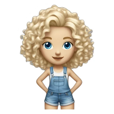hyperrealist white long curly blonde hair blue eyes girl with tight jean short shorts and sneakers facing towards camera sticker