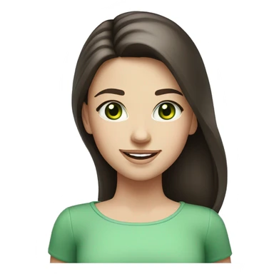  Caucasian smiling girl with long dark brown hair and green eyes and a round face and pink lips sticker