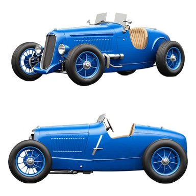  Ruby-blue Fenderless extended-wheelbase 1933 luxury racing Ford lowered powerful V-8 engined racing car featuring advanced rugged 4 wheel independent suspension, power steering, disc brakes, small leather covered steering wheel, side mounted cowl exhaust  sticker