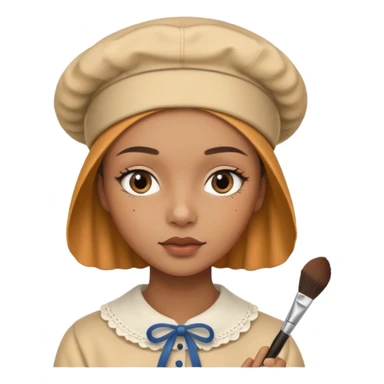 19 year old woman with a bonnet doing her makeup no hair showing caramel skin sticker