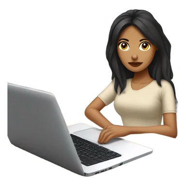 Quiero un emoji de una mujer mexicana pelo negro estudiante CON SU LAPTOP en un escritorio con cafe sticker