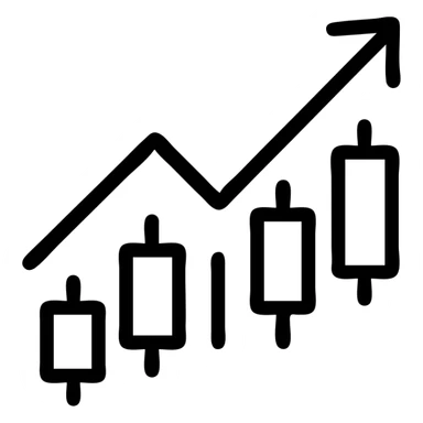 Create a minimalistic green candlestick chart representing a market going up. The chart should be simple and clear with no bulldog or other elements, only the candlestick chart itself. The background must be transparent. sticker