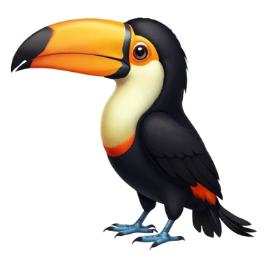 cinematic-toucan-realistic-full-body-standing-emoji,-sleek-black-feathers-contrasting-with-its-massive-bright-orange-beak,-head-tilted-dramatically,-sharp-dark-eyes-glowing-with-curiosity,-simplified-yet-realistic-focused-features,-highly-detailed,-glowing-with-an-almost-sarcastic-glow sticker