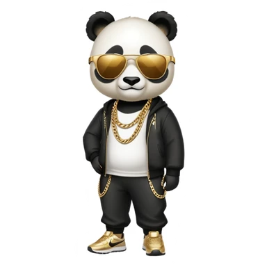 Panda con cadenas de oro gafas de sol pantalón nike sticker