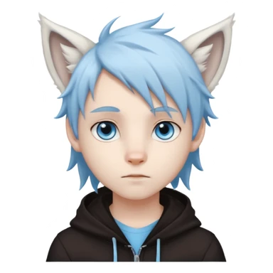 White cute boy with dark brown emo-style hair and white lynx ears sticker