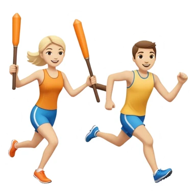 No that looks like a sword fight.  Make two people in a relay race with one large bright baton passing it from one person to the next while running and smiling. One needs to be running behind the other in the same direction. Better now one baton being handed of.  Nope  sticker