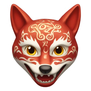 red kitsune mask, amazed face sticker