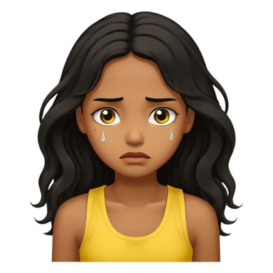 brown pretty bratz girl with long wavy black hair, wearing a yellow tank top. looking sad sticker