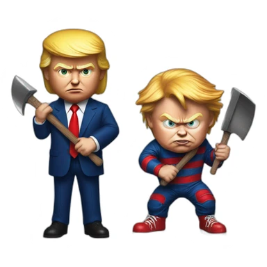 Trump as chucky with an axe sticker