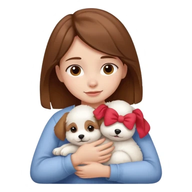 Chica castaña con su perrito pequeño blanco sticker