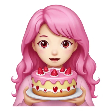 kawaii  woman holding pink runny gooey strawberry jam monster cake   sticker