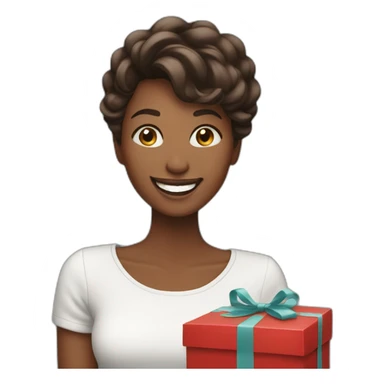 happy woman opening gift love sticker