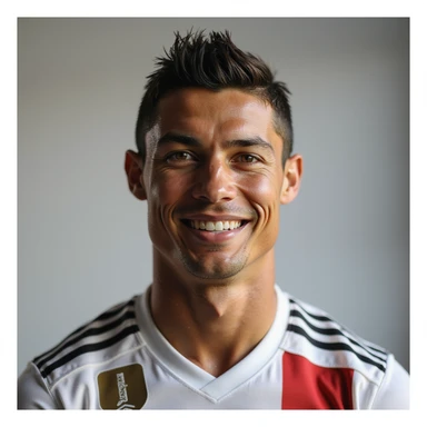 realistic portrait of Cristiano Ronaldo, photorealistic style, smiling, neutral background sticker