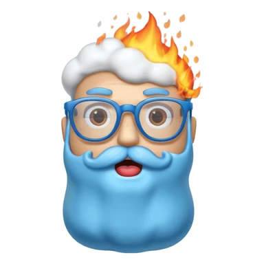 blue marshmallow on fire, surprised with mustache and glassess, just marshmallow sticker