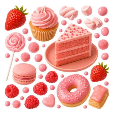 pink food theme, delicious and colorful, no background sticker