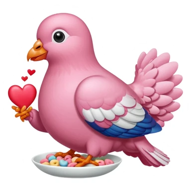 An pink pigeon eating heart shaped cereal  sticker