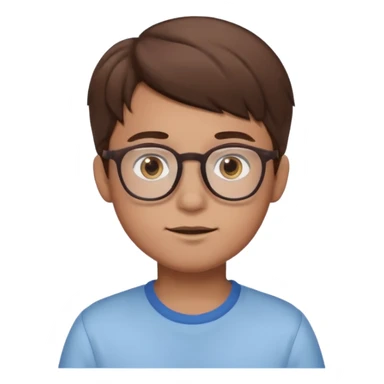 cartoon boy with brown hair, brown eyes, glasses,pastel toon style sticker