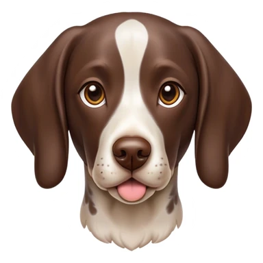 portrait of Cinematic Cute German Pointer Portrait Emoji, Playful and charming, soft brown and white tones, Simplified yet expressive features, highly detailed, glowing with a warm, friendly glow, high shine, joyful and loyal, stylized with a touch of whimsy, curious and alert, soft glowing outline, capturing the essence of a playful pup ready for adventure, so endearing it feels like it could jump out of the screen and wag its tail! sticker