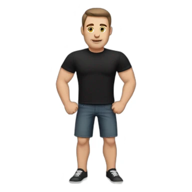 shaved white man with dark brown hair and wearing a black t-shirt sticker