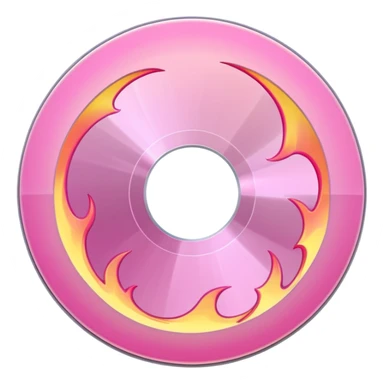 A minimalist CD disc with subtle pink flames, glowing effect, with a white glow sticker