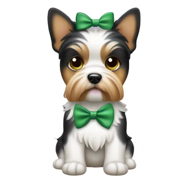Biewer dog with green bow between ears  sticker