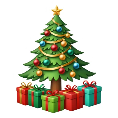 Christmas tree with decorations and presents under the tree sticker