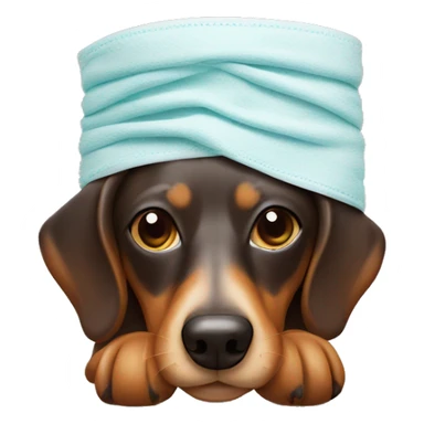 sausage dog laying down with a face mask on sticker