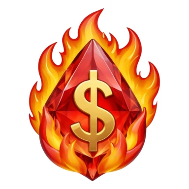 Red flaming crystal with a $ carved into the center of the crystal. sticker