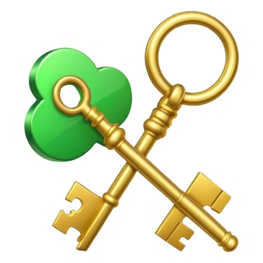 3D emoji, golden key, green check mark, professional style, white background. sticker