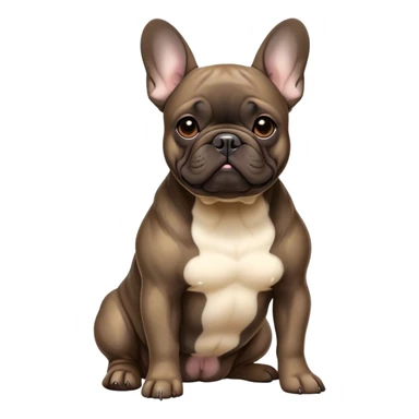 Cinematic Noble Brindle French Bulldog Portrait Emoji, Poised and regal, with a compact, muscular build and a sleek, well-groomed brindle coat accented by subtle fawn highlights, deep-set soulful dark eyes, Simplified yet sharp and sophisticated features, highly detailed, glowing with a soft, dignified glow, high shine, intelligent and determined, stylized with an air of authority, focused and attentive, soft glowing outline, capturing the essence of a watchful and confident companion, so majestic it feels as though it could strut out of the screen with effortless authority! sticker