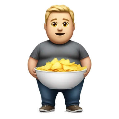 fat boy witha bowl of chips in hand sticker