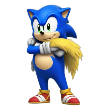 obese blue sonic the hedgehog hugging yellow tails sticker