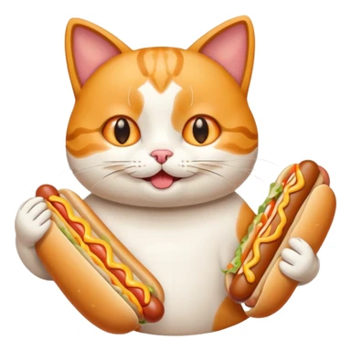 A cartoon cat holding and eating a hot dog sticker