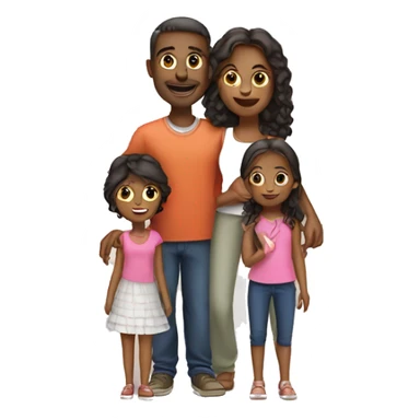 Create a family emoji with a couple and 3 daughters of 24, 6 and 3 years old sticker