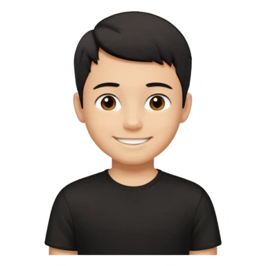 a boy wearing black t-shirt, has black short hair and no glasses, smiling brightly sticker